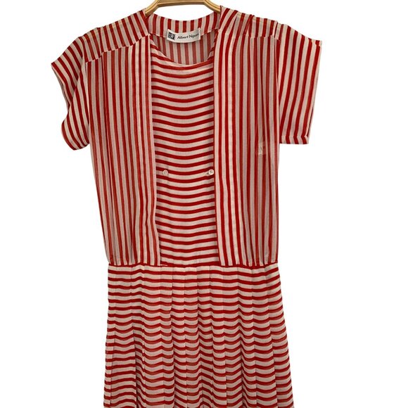 Vintage 80s Albert Nipon Red Striped Nautical Size 6 Dress RD10708 USA - Picture 9 of 12